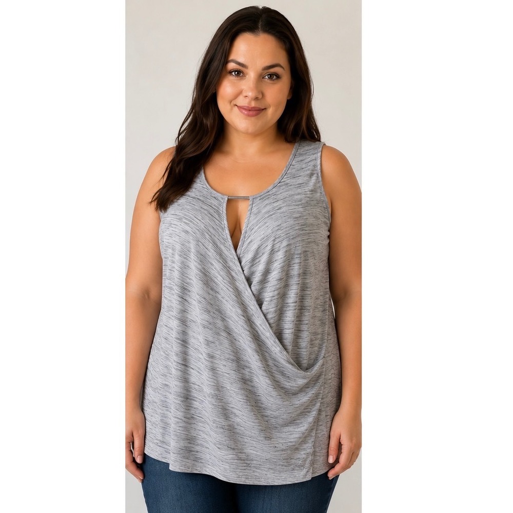 Lane Bryant Tank Top 18/20 Gray Space Dye Surplice Wrap Keyhole Sleeveless Plus
